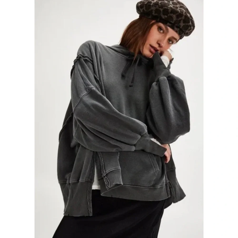 NWOT Free People Camden Pullover Hoodie Washed Black S - Picture 10 of 12